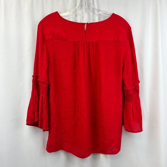 C Est. 1946 Womens 3/4 Bell Sleeve Pullover Top Red Size Large Lace Trim - Picture 6 of 8